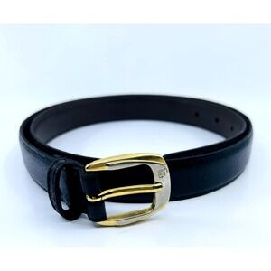 VTG Christian Doir Men's 34" Black Split Leather Two Tone Buckle Belt